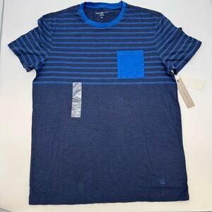 Calvin Klein Jeans Men’s T-Shirt Blue Striped Pocket Tee Size M